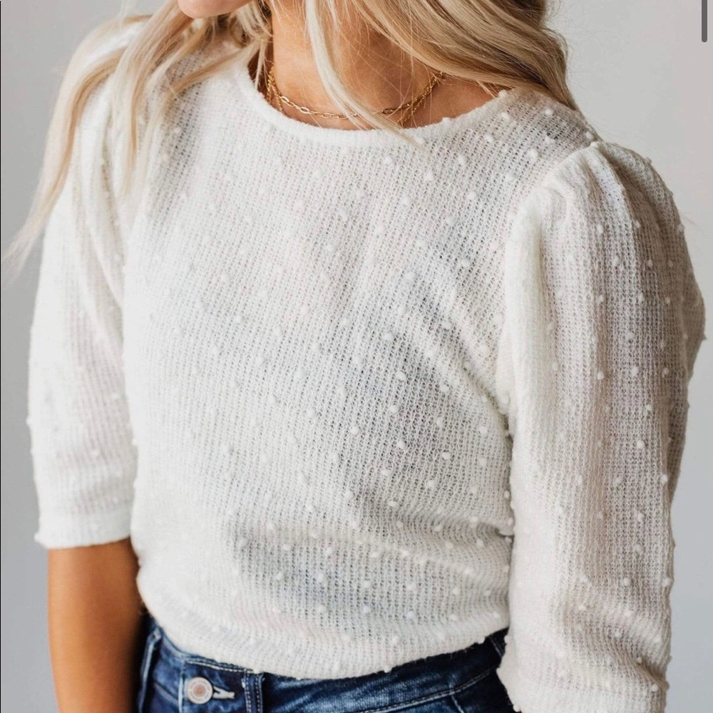 Lucy Avenue Laura Polka Dot Short Sleeve Sweater